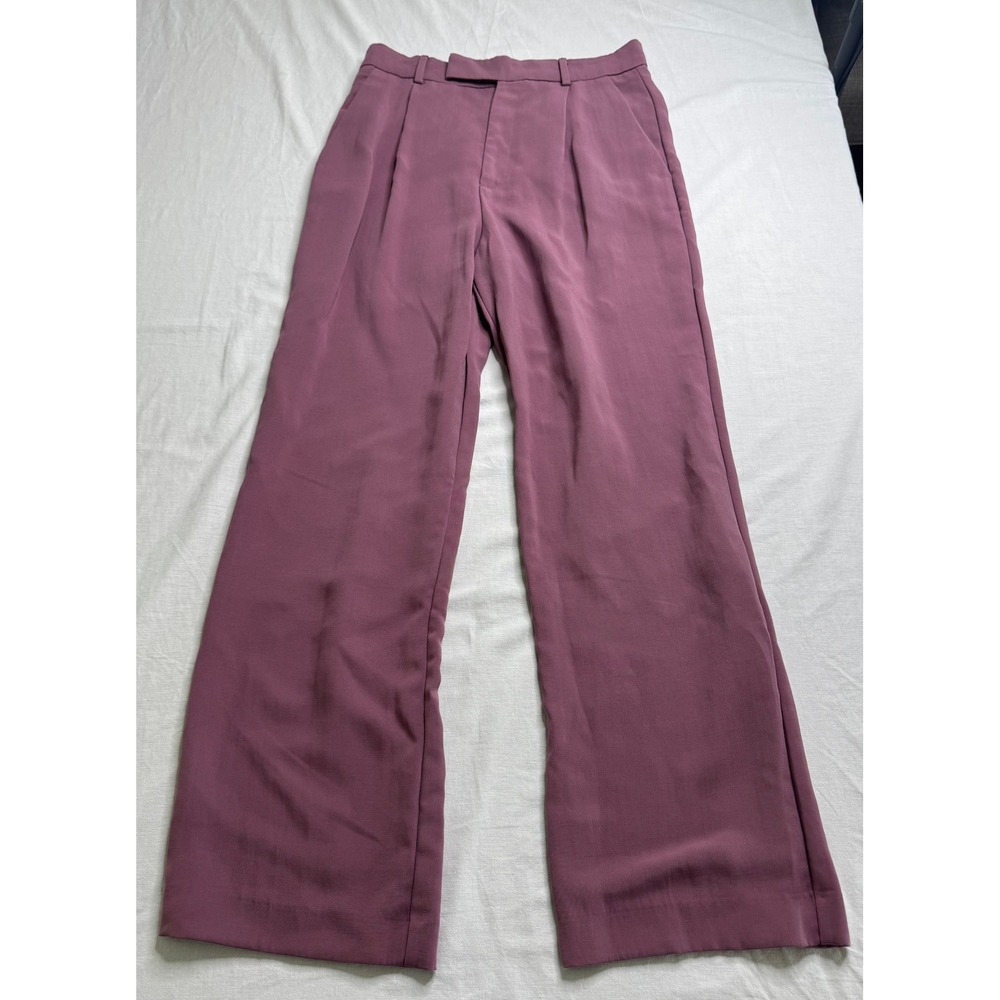 Zara Mauve Purple Wide Leg Pleated Trousers High Waisted Dress Pants Size M